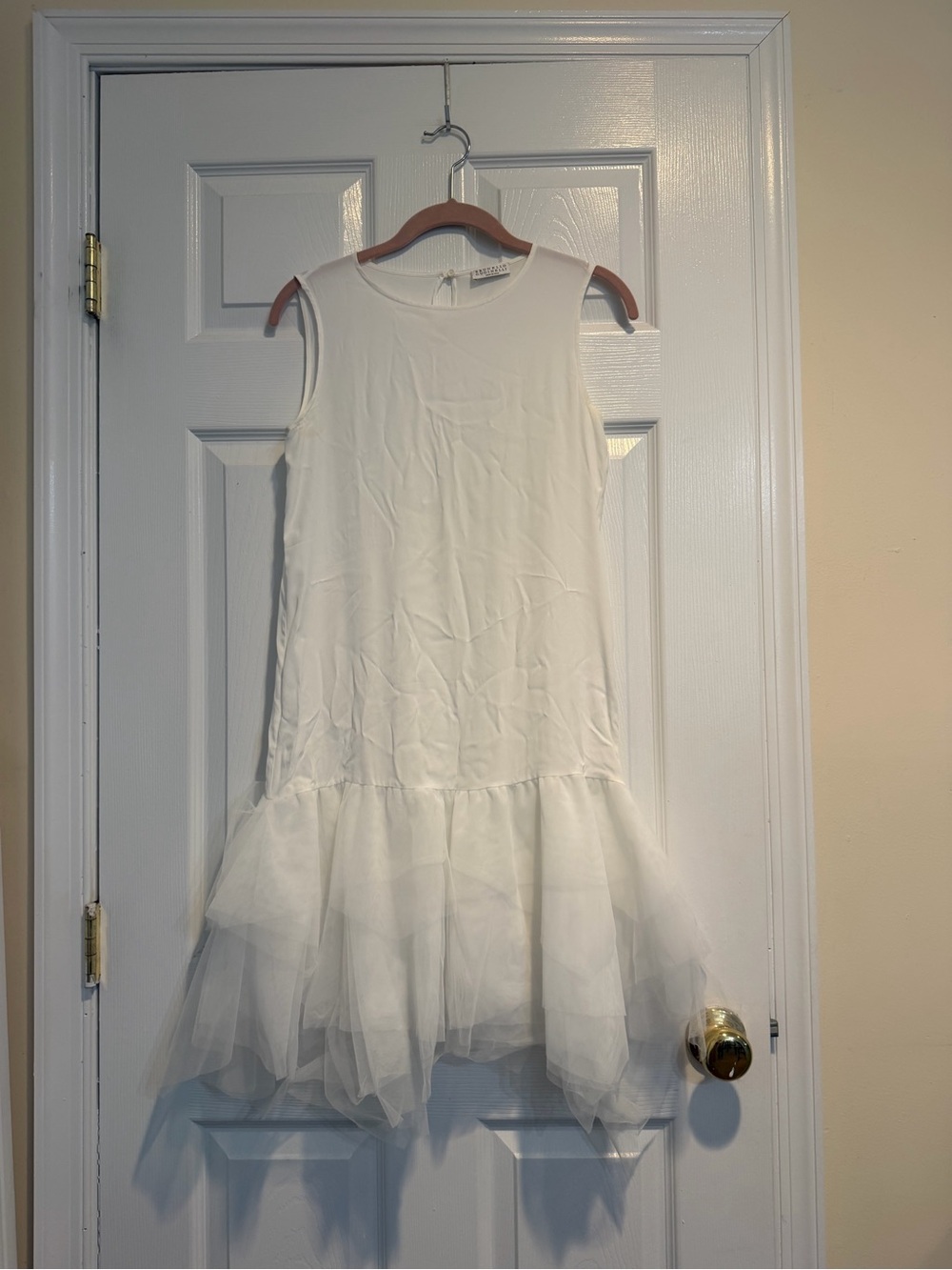 Brunello Cucinelli White Sleeveless Tulle-Hem Dress
